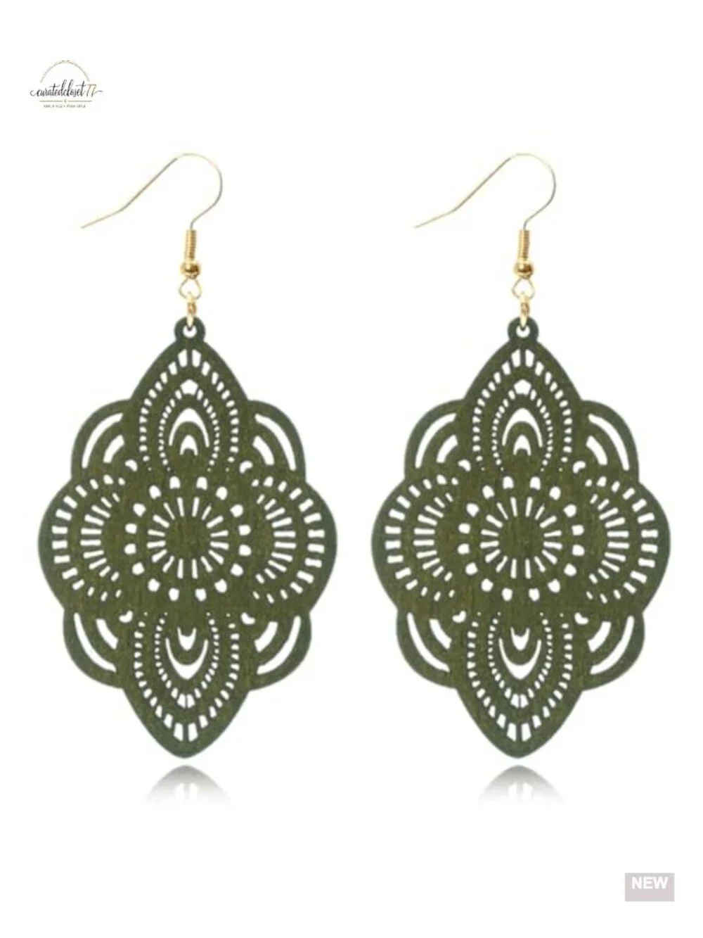 Natural Wood Geometric Dangle Drop Earrings Lightweight Hollow Bohemian Handmade